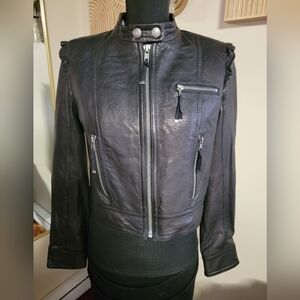 Vtg Y2k Juicy Couture Black Leather Jacket with Zipper Details 100% Soft Leather